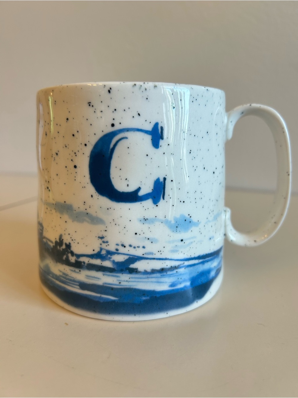 Anthropologie Stoneware Buoyant Letter Mug C Monogram Blue White Nautical